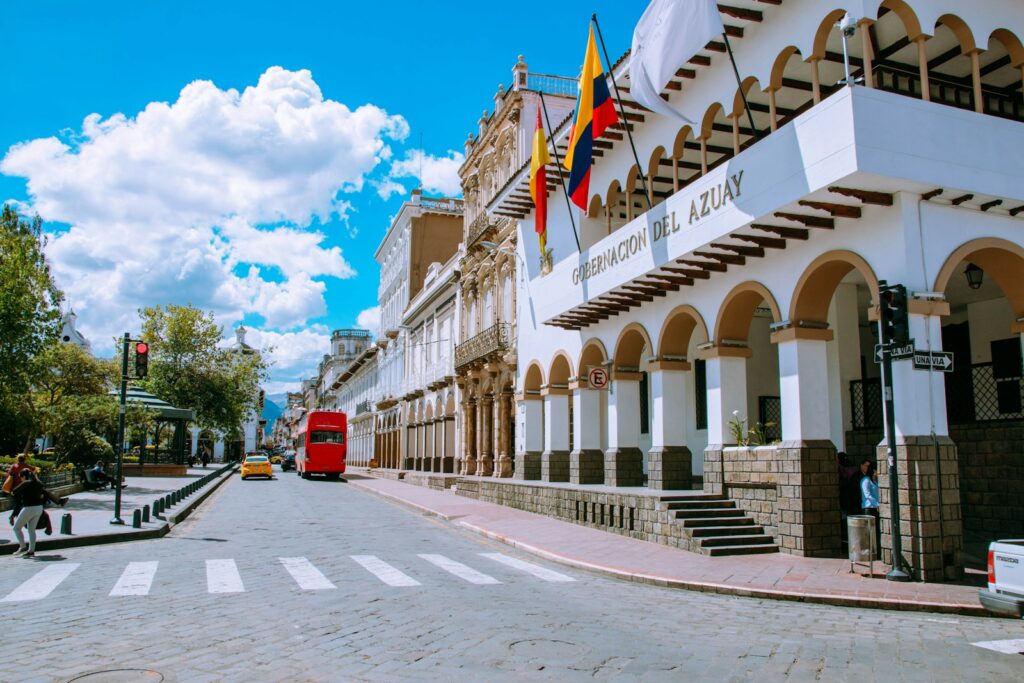 Colonial architecture in Cuenca, Ecuador — the most popular expat city for US citizens moving to Ecuador on a budget
